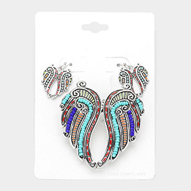 Multi-color Beaded Angel Wing Earrings Pendant Set